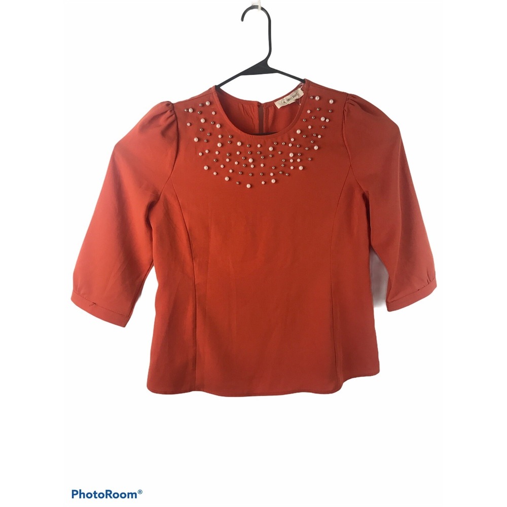 NWT Sweet Habits Womens Small Orange Long‎ Sleeve Blouse